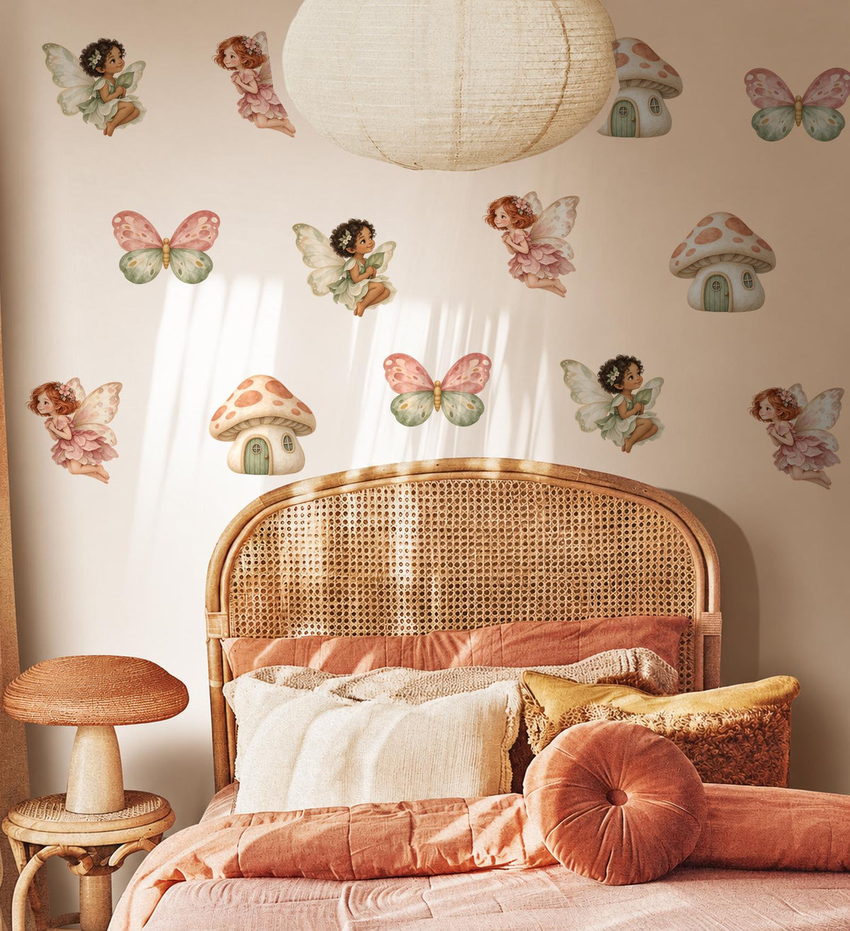Fairy Wall Stickers, Fairy Garden Nursery Decor, Mushroom House Butterfly Wall Decals, Girls Kids Room Baby Girl Peel and Stick Art