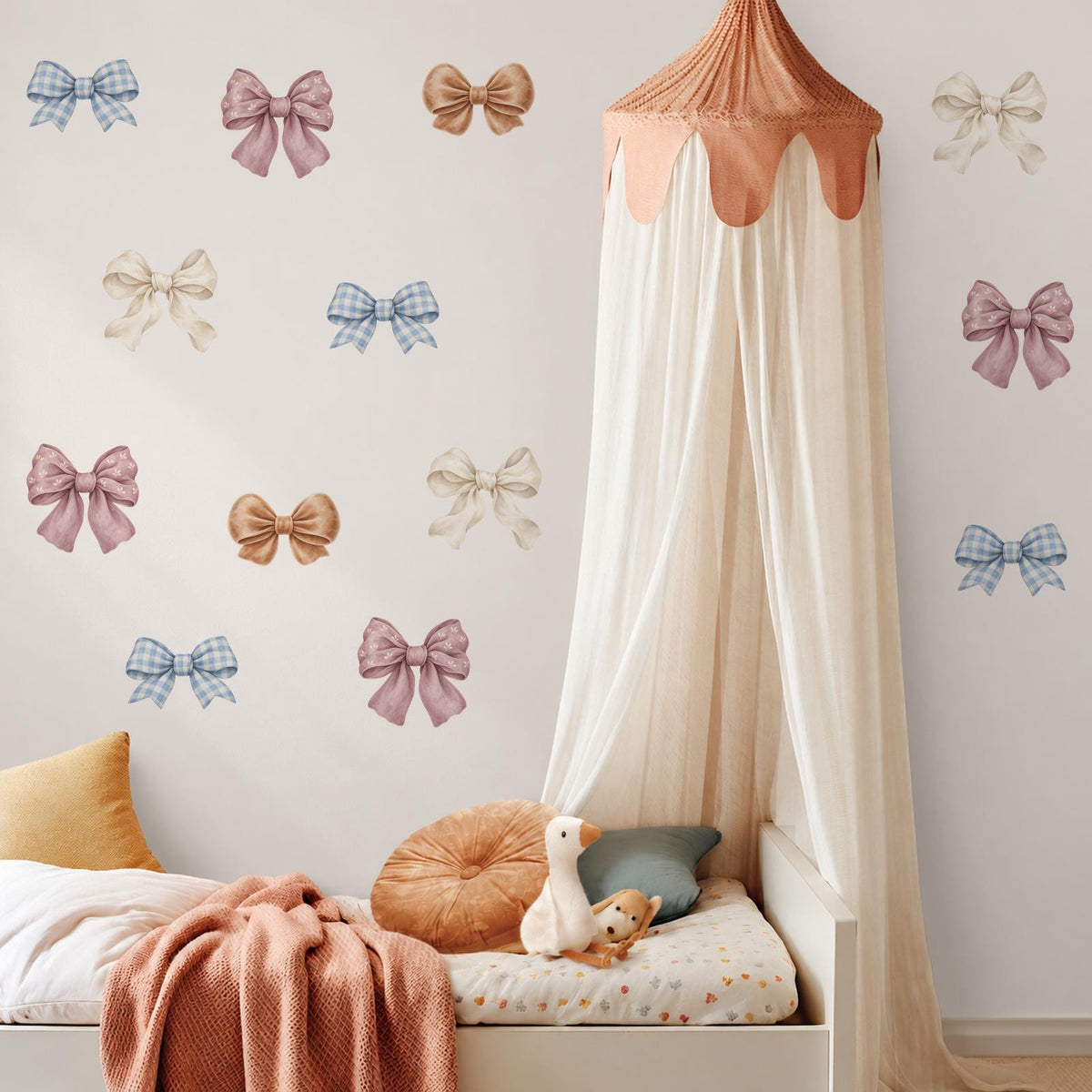 Bow Wall Stickers, Coquette Bow Nursery Decor, Watercolour Bow Wall Decals, Girls Kids Room Neutral Baby Peel and Stick Wall Art