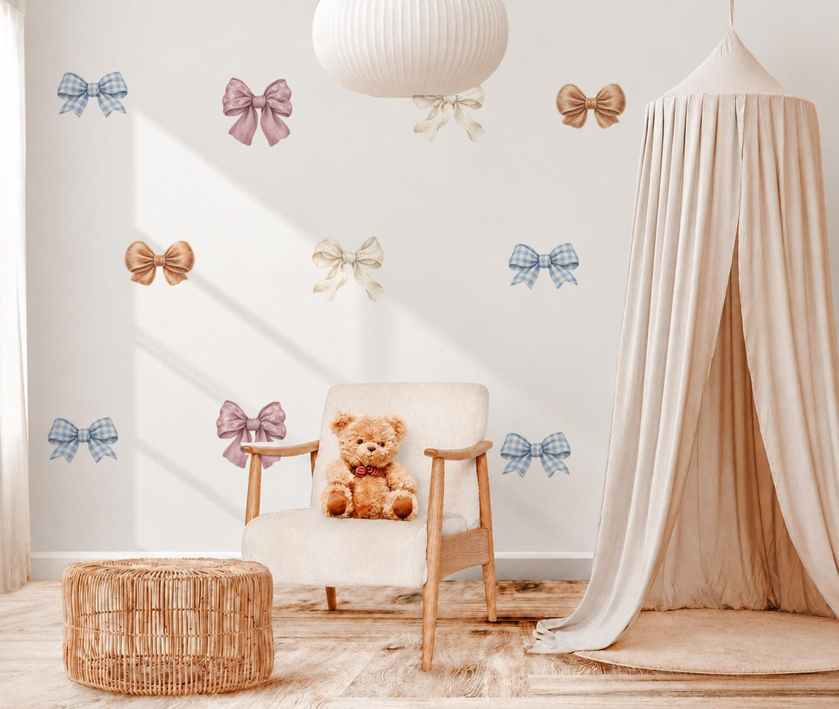 Bow Wall Stickers, Coquette Bow Nursery Decor, Watercolour Bow Wall Decals, Girls Kids Room Neutral Baby Peel and Stick Wall Art