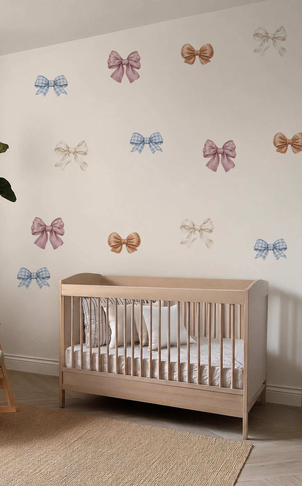 Bow Wall Stickers, Coquette Bow Nursery Decor, Watercolour Bow Wall Decals, Girls Kids Room Neutral Baby Peel and Stick Wall Art