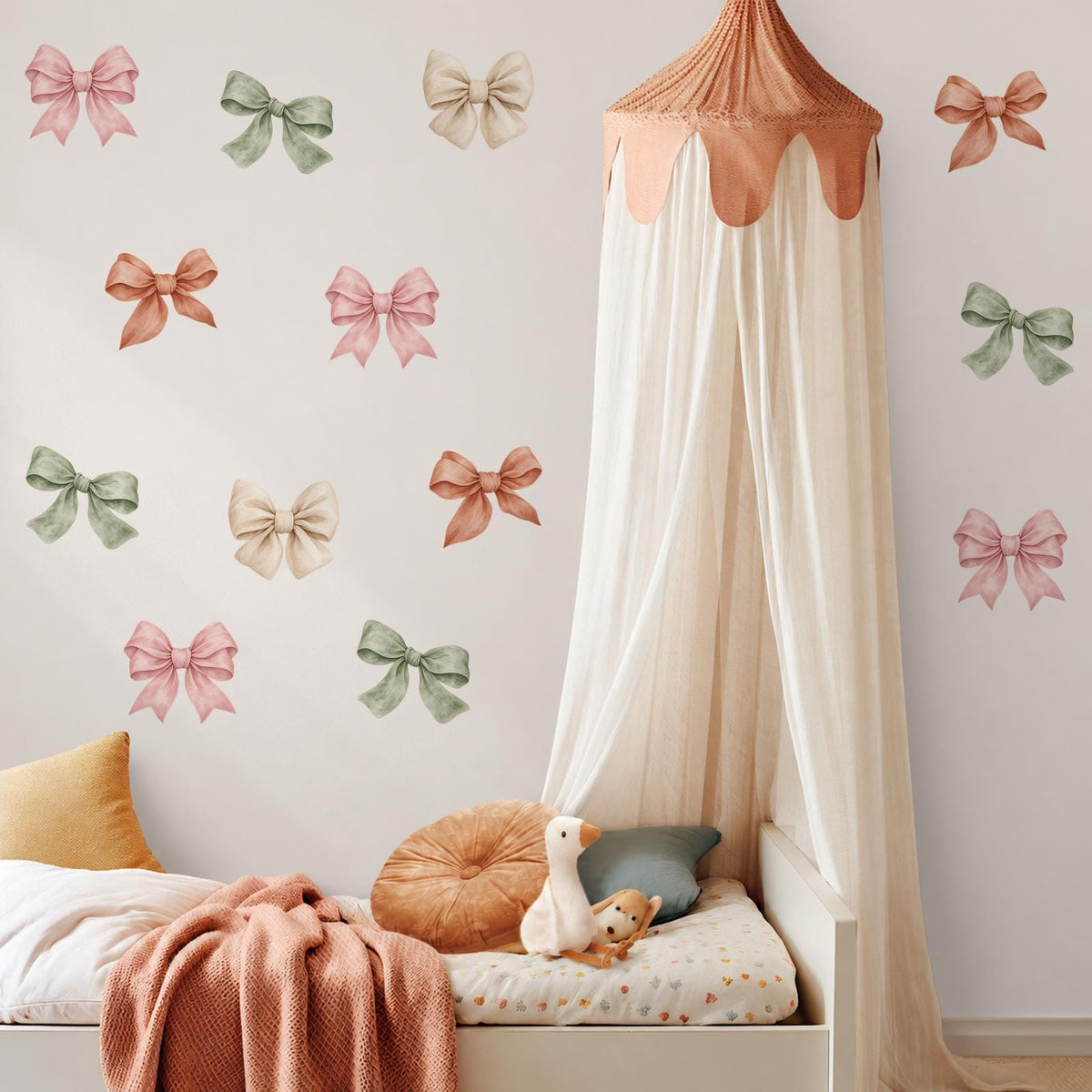 Bow Wall Stickers, Boho Coquette Bow Nursery Decor, Watercolour Bow Wall Decals, Girls Kids Room Baby Peel and Stick Wall Art