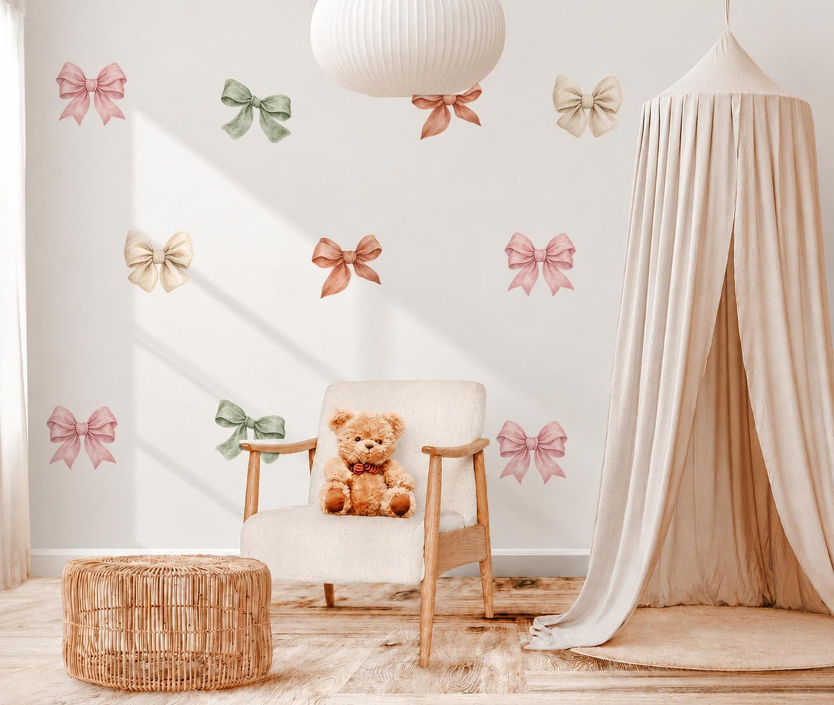 Bow Wall Stickers, Boho Coquette Bow Nursery Decor, Watercolour Bow Wall Decals, Girls Kids Room Baby Peel and Stick Wall Art