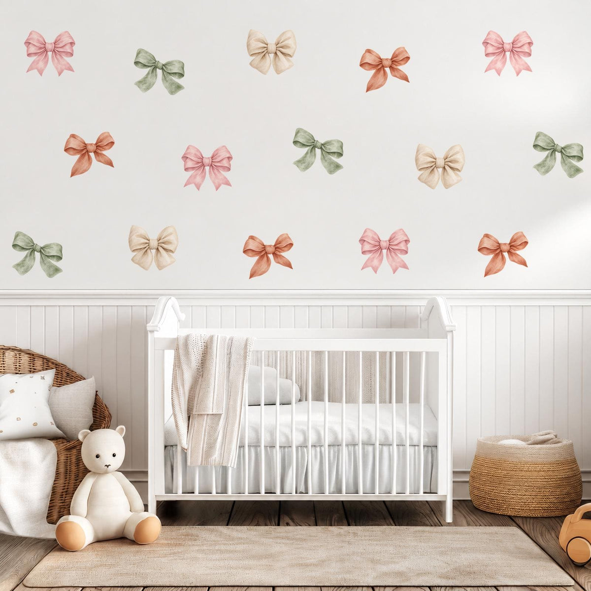 Bow Wall Stickers, Boho Coquette Bow Nursery Decor, Watercolour Bow Wall Decals, Girls Kids Room Baby Peel and Stick Wall Art