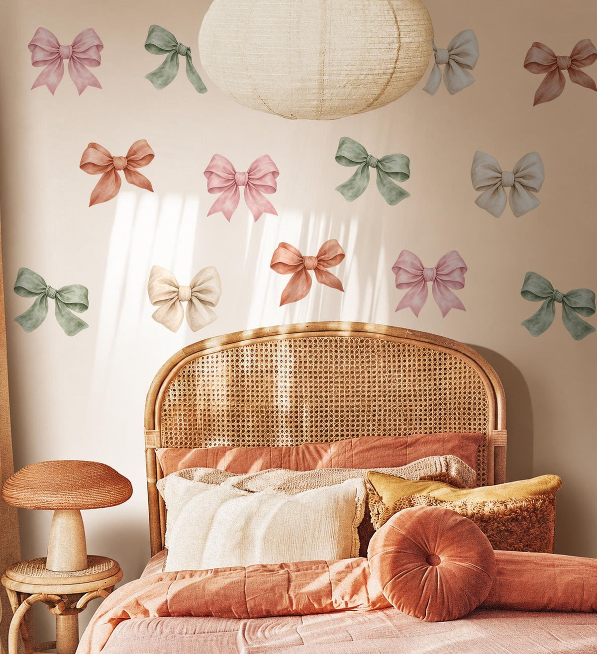 Bow Wall Stickers, Boho Coquette Bow Nursery Decor, Watercolour Bow Wall Decals, Girls Kids Room Baby Peel and Stick Wall Art