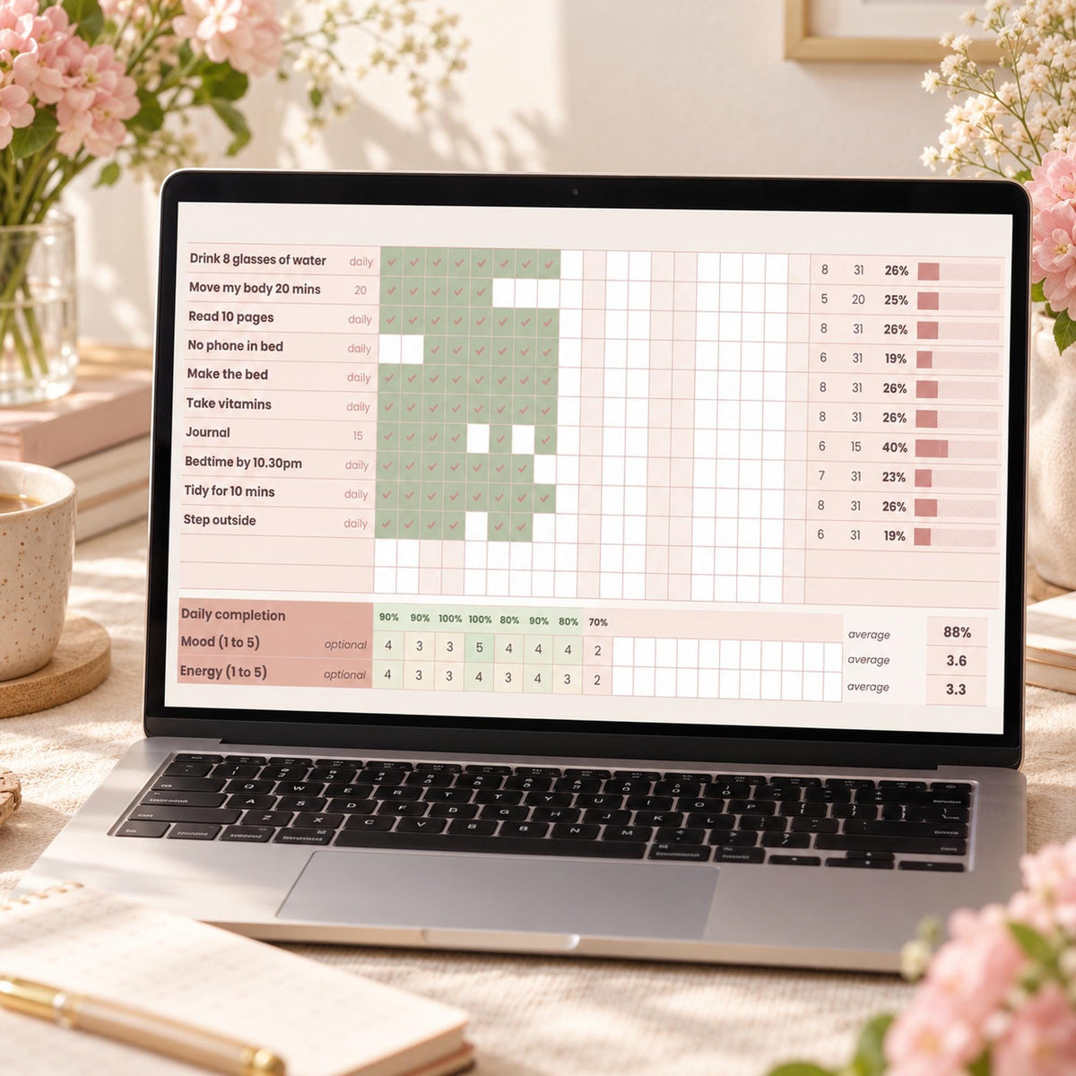 Habit Tracker Spreadsheet for Google Sheets & Excel, Monthly Routine Tracker, Daily Habit Checklist, Mood Tracker, Self Care Planner 2027