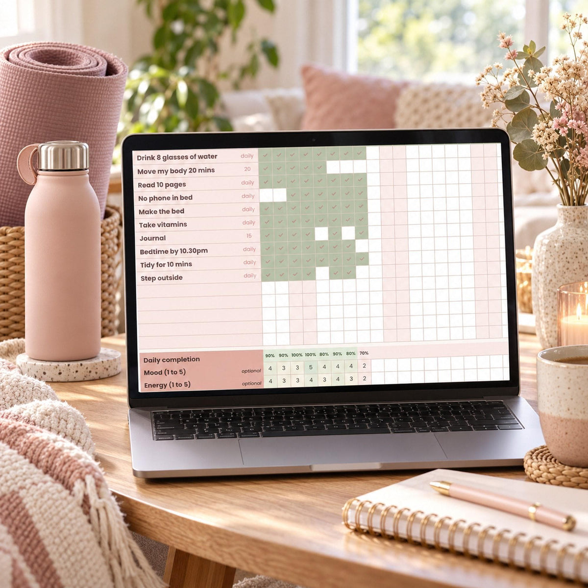Habit Tracker Spreadsheet for Google Sheets & Excel, Monthly Routine Tracker, Daily Habit Checklist, Mood Tracker, Self Care Planner 2027