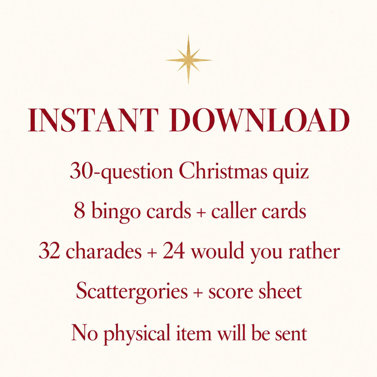 Christmas Family Games Printable, Christmas Quiz, Christmas Bingo, Charades, Would You Rather, Party Games for Kids and Adults