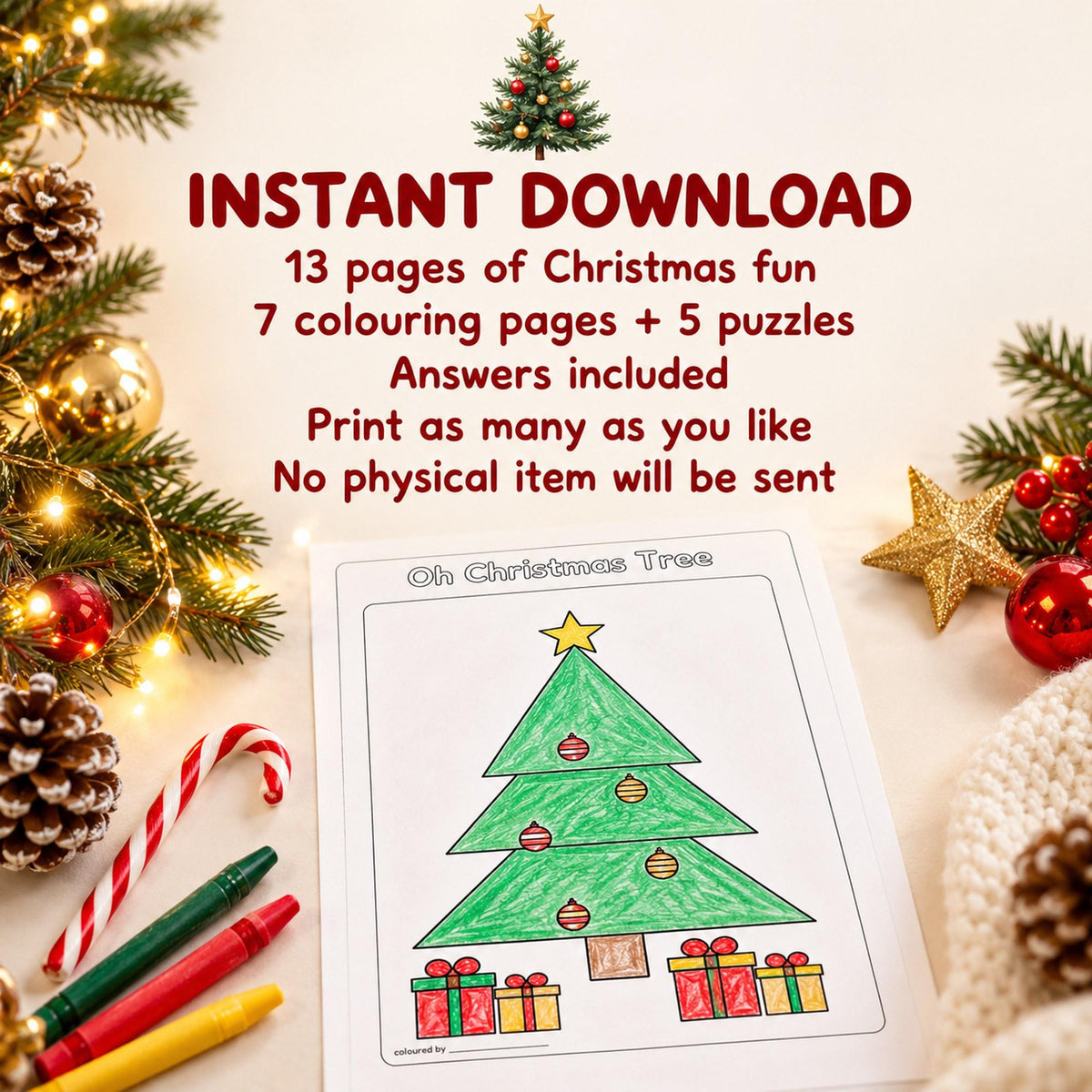 Kids Christmas Activity Pack Printable, Christmas Colouring Pages, Word Search, Maze, Dot to Dot, Kids Activity Book