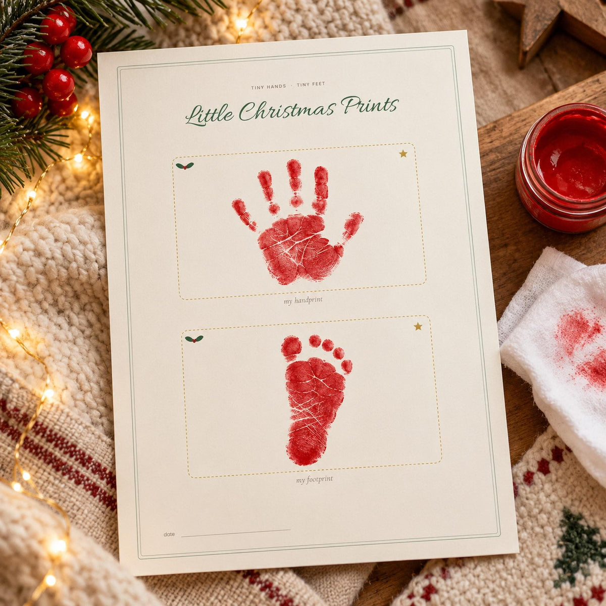 Baby's First Christmas Milestone Cards Printable, First Christmas Photo Prop, Baby Keepsake, Footprint Art, Christmas Baby Cards