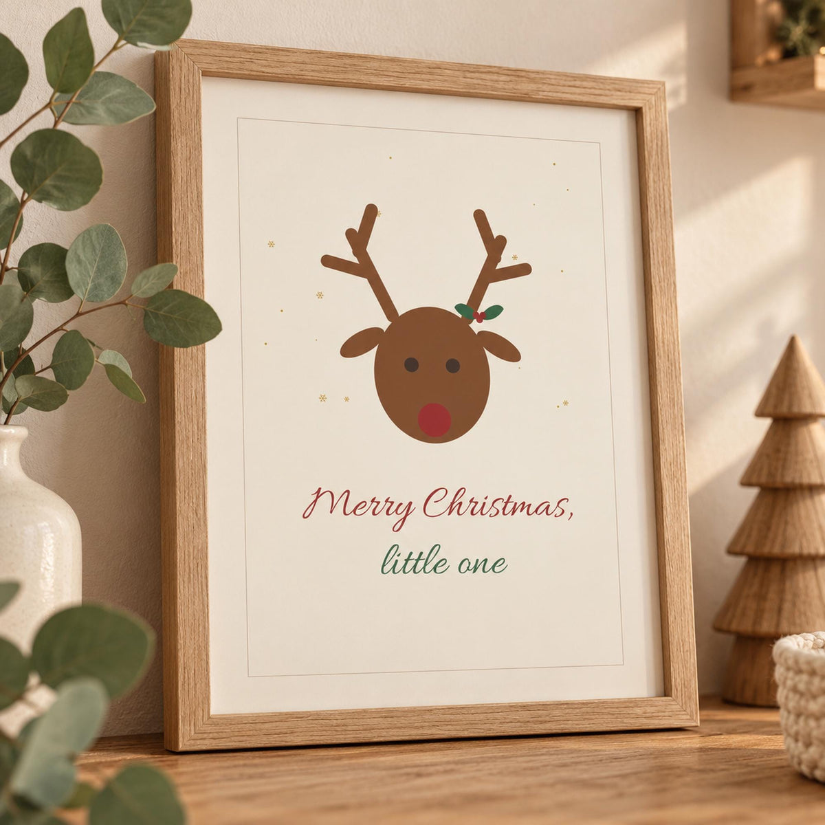 Boho Christmas Nursery Prints Set of 3, Merry and Bright, Reindeer, Christmas Tree Wall Art, Neutral Christmas Printable Decor