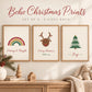 Boho Christmas Nursery Prints Set of 3, Merry and Bright, Reindeer, Christmas Tree Wall Art, Neutral Christmas Printable Decor