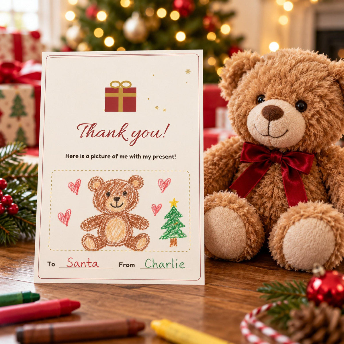 Kids Christmas Thank You Cards Printable, Fill in the Blank Thank You Notes, Colour In Cards, Draw Your Present, Christmas Gift Thank You