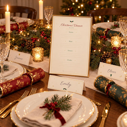 Christmas Dinner Table Printables, Place Cards, Christmas Menu, Conversation Cards, Cracker Jokes, Table Sign, Christmas Table Decor