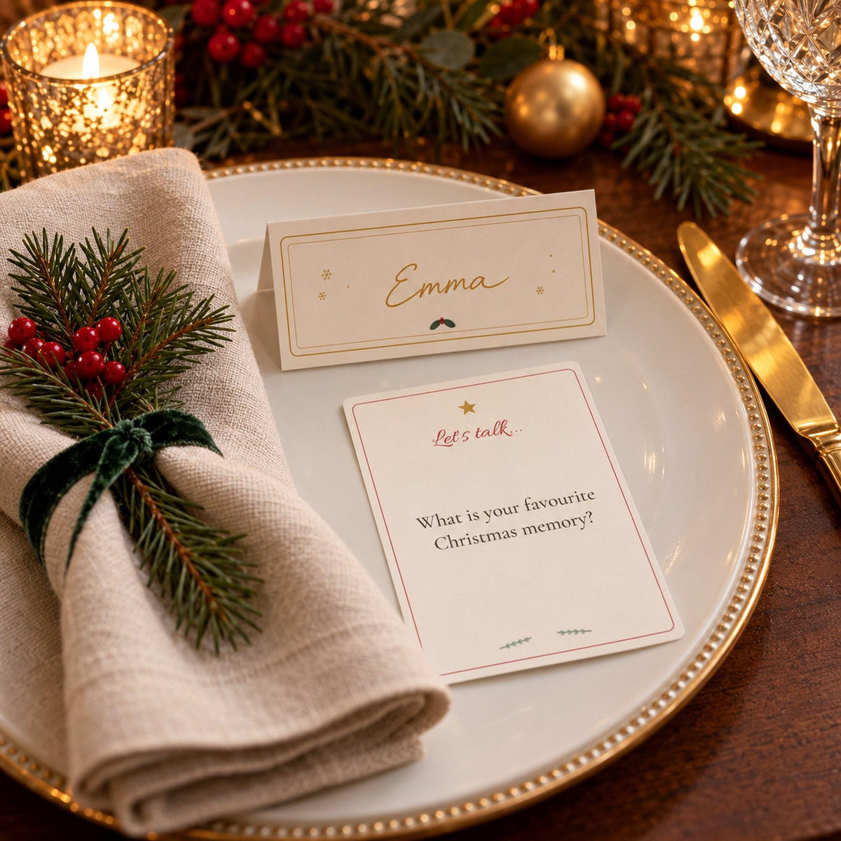 Christmas Dinner Table Printables, Place Cards, Christmas Menu, Conversation Cards, Cracker Jokes, Table Sign, Christmas Table Decor
