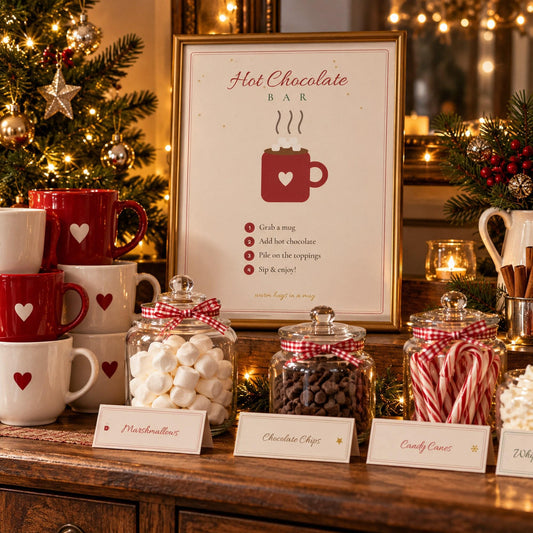 Hot Chocolate Bar Printables, Hot Cocoa Bar Sign, Topping Labels, Warm Wishes Favour Tags, Recipe Card, Christmas Party Decor