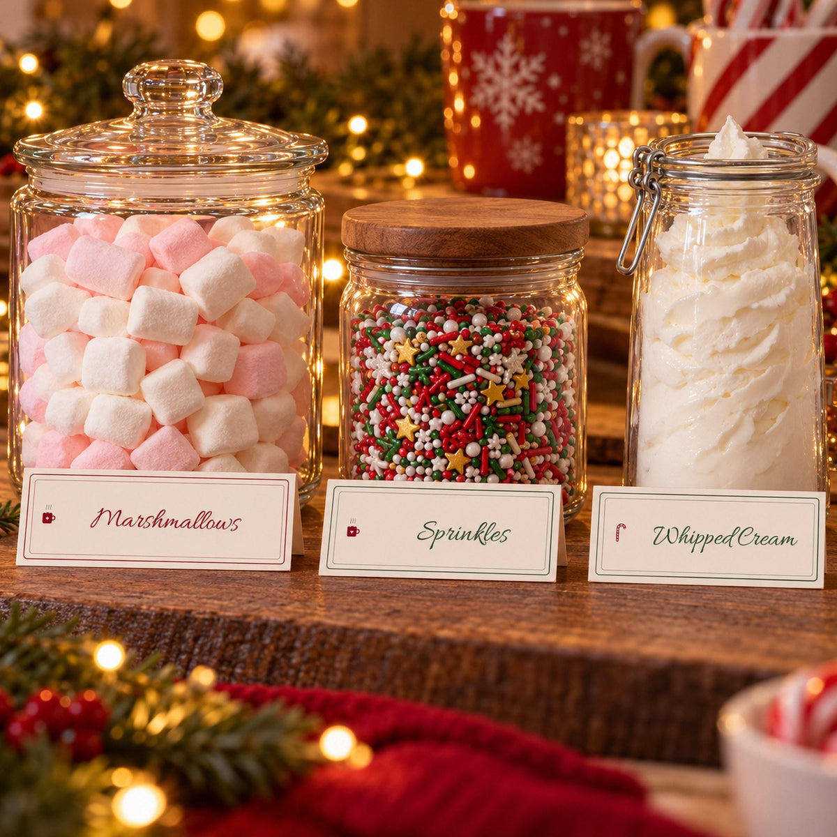 Hot Chocolate Bar Printables, Hot Cocoa Bar Sign, Topping Labels, Warm Wishes Favour Tags, Recipe Card, Christmas Party Decor