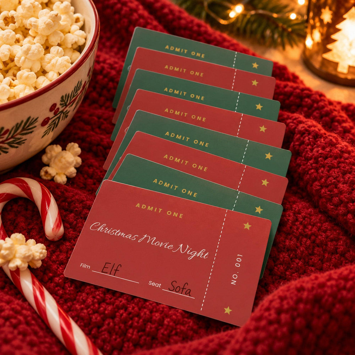 Christmas Movie Night Printables, Movie Tickets, Snack Labels, Christmas Film Bucket List, Movie Review Cards, Family Movie Night