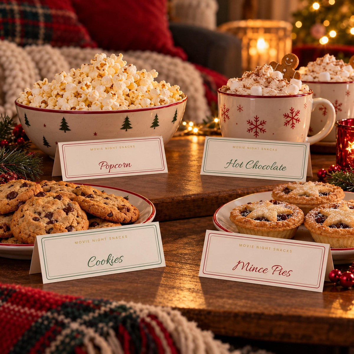 Christmas Movie Night Printables, Movie Tickets, Snack Labels, Christmas Film Bucket List, Movie Review Cards, Family Movie Night