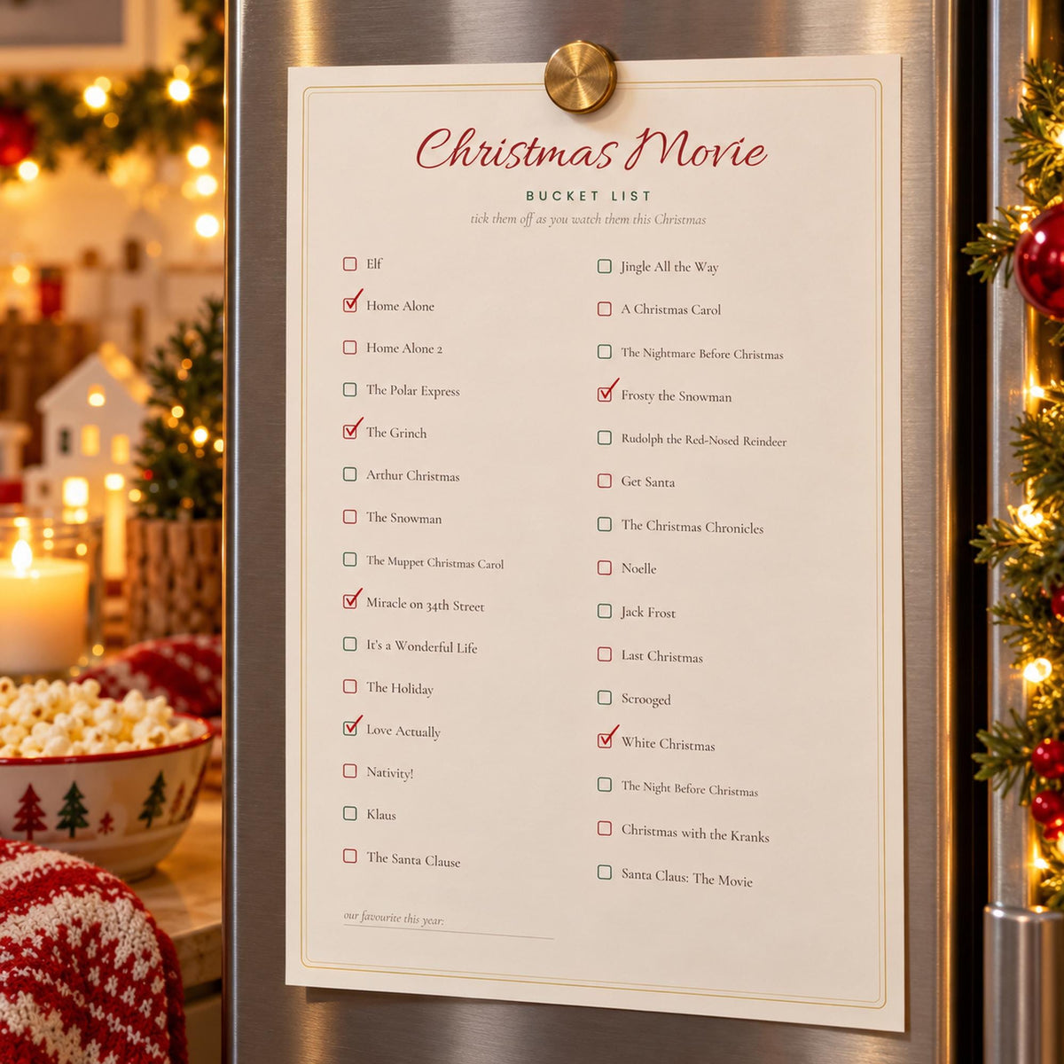 Christmas Movie Night Printables, Movie Tickets, Snack Labels, Christmas Film Bucket List, Movie Review Cards, Family Movie Night