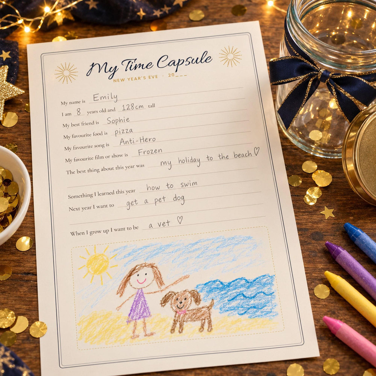 New Years Eve Party Printables, NYE Countdown Bag Tags, Resolution Cards, Kids Time Capsule, New Year Sign, Family New Year Games