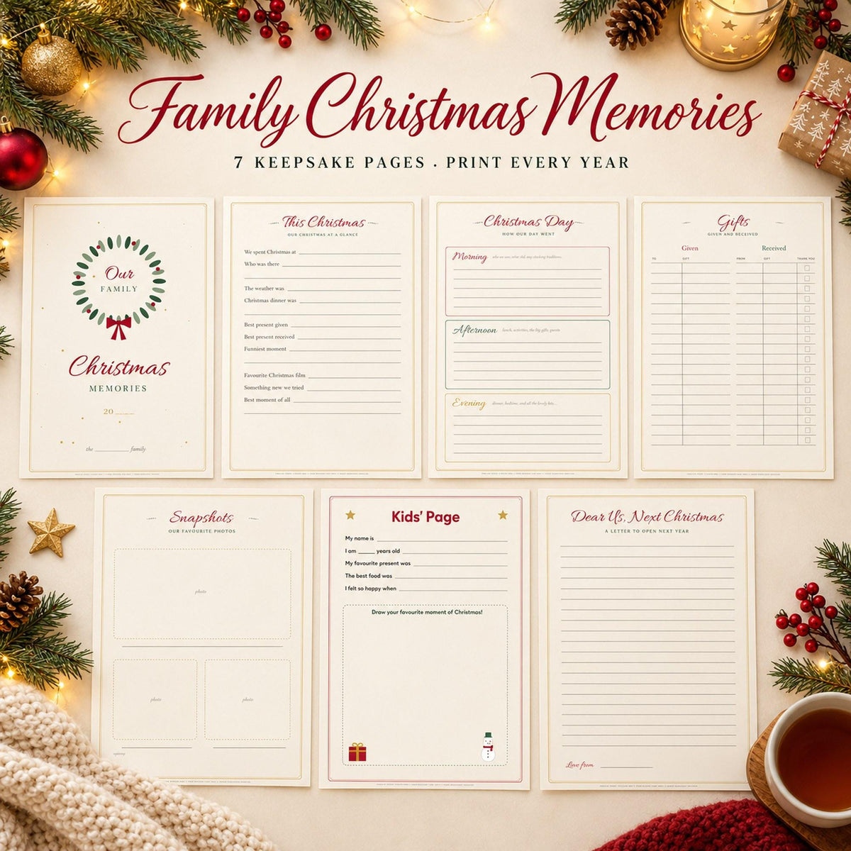 Family Christmas Memory Journal Printable, Christmas Keepsake, Christmas Memory Book, Gift List, Kids Christmas Page, Yearly Tradition