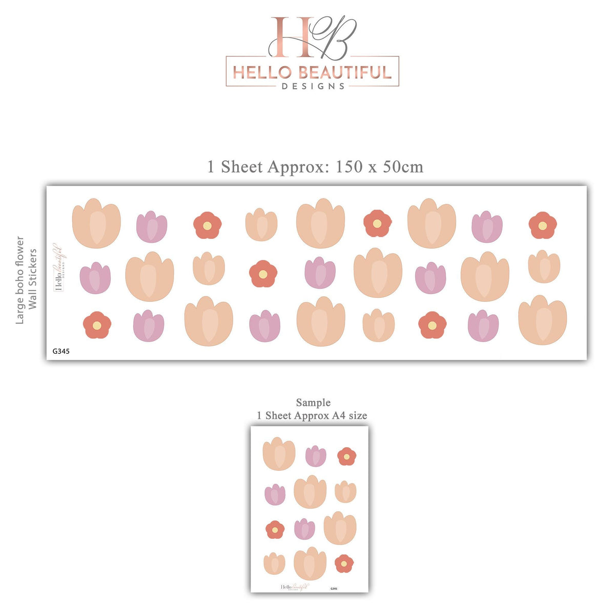 Tulip Wall Stickers, Terracotta Flower Nursery Decor, Boho Floral Wall Decals for Girls Room, Peel and Stick Tulips