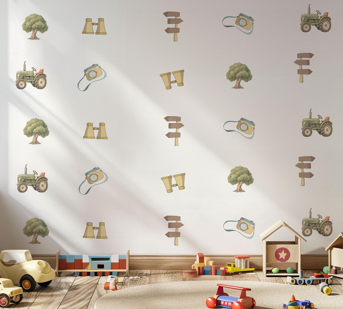 Explorer Wall Stickers, Adventure Nursery Decor, Tractor Camera Binoculars Wall Decals, Boys Room Decor, Peel and Stick