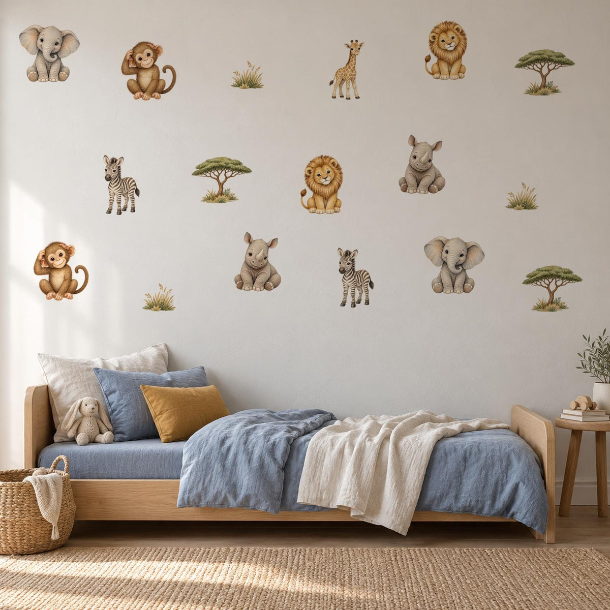 Safari Wall Stickers, Safari Animal Nursery Decor, Lion Elephant Giraffe Wall Decals, Kids Room Gender Neutral Baby Peel and Stick Art