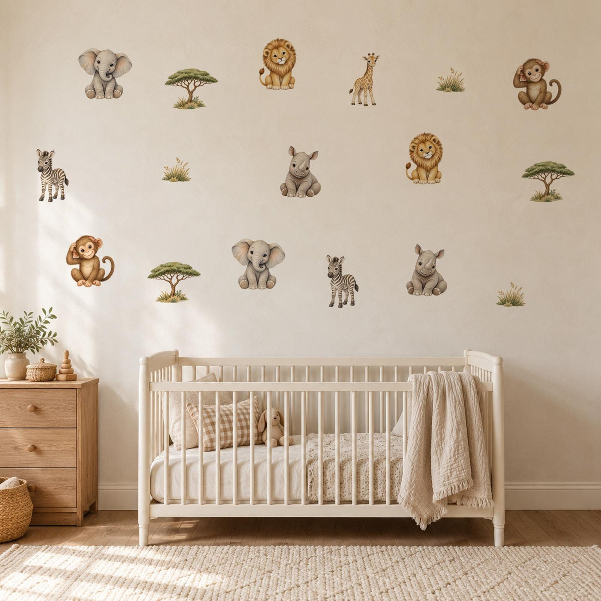 Safari Wall Stickers, Safari Animal Nursery Decor, Lion Elephant Giraffe Wall Decals, Kids Room Gender Neutral Baby Peel and Stick Art