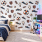 Football Wall Stickers, Navy Orange Soccer Decor, Retro Football Boots Wall Decals, Boys Kids Room Teen Bedroom Peel and Stick Wall Art