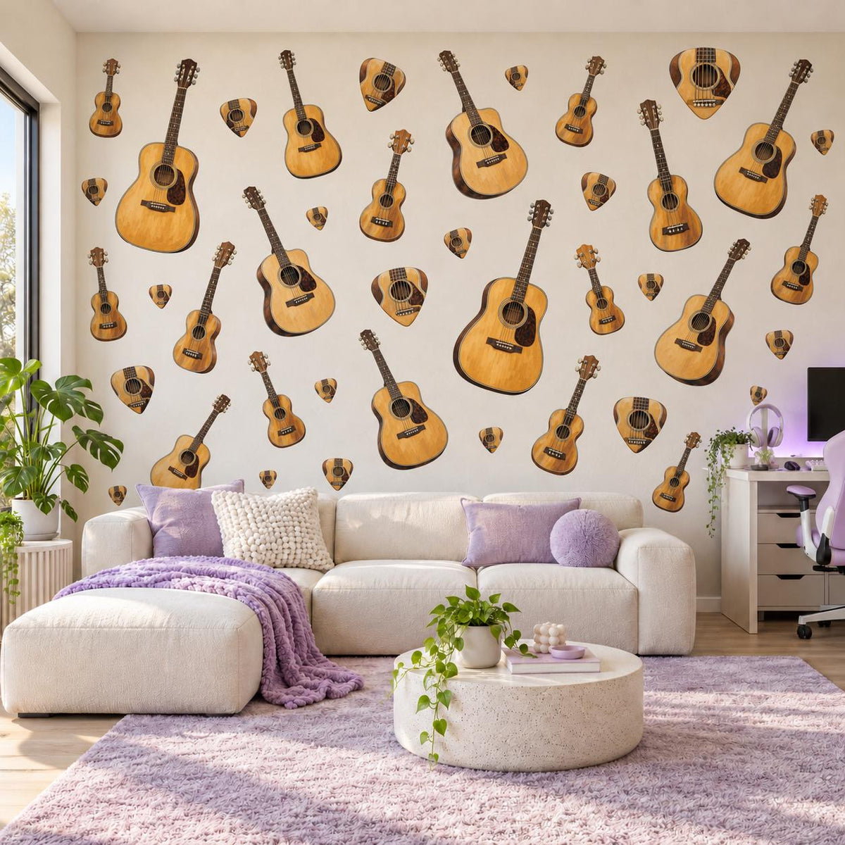 Guitar Wall Stickers, Acoustic Guitar Music Room Decor, Ukulele Wall Decals, Teen Boys Girls Bedroom Wood Tone Peel and Stick Wall Art