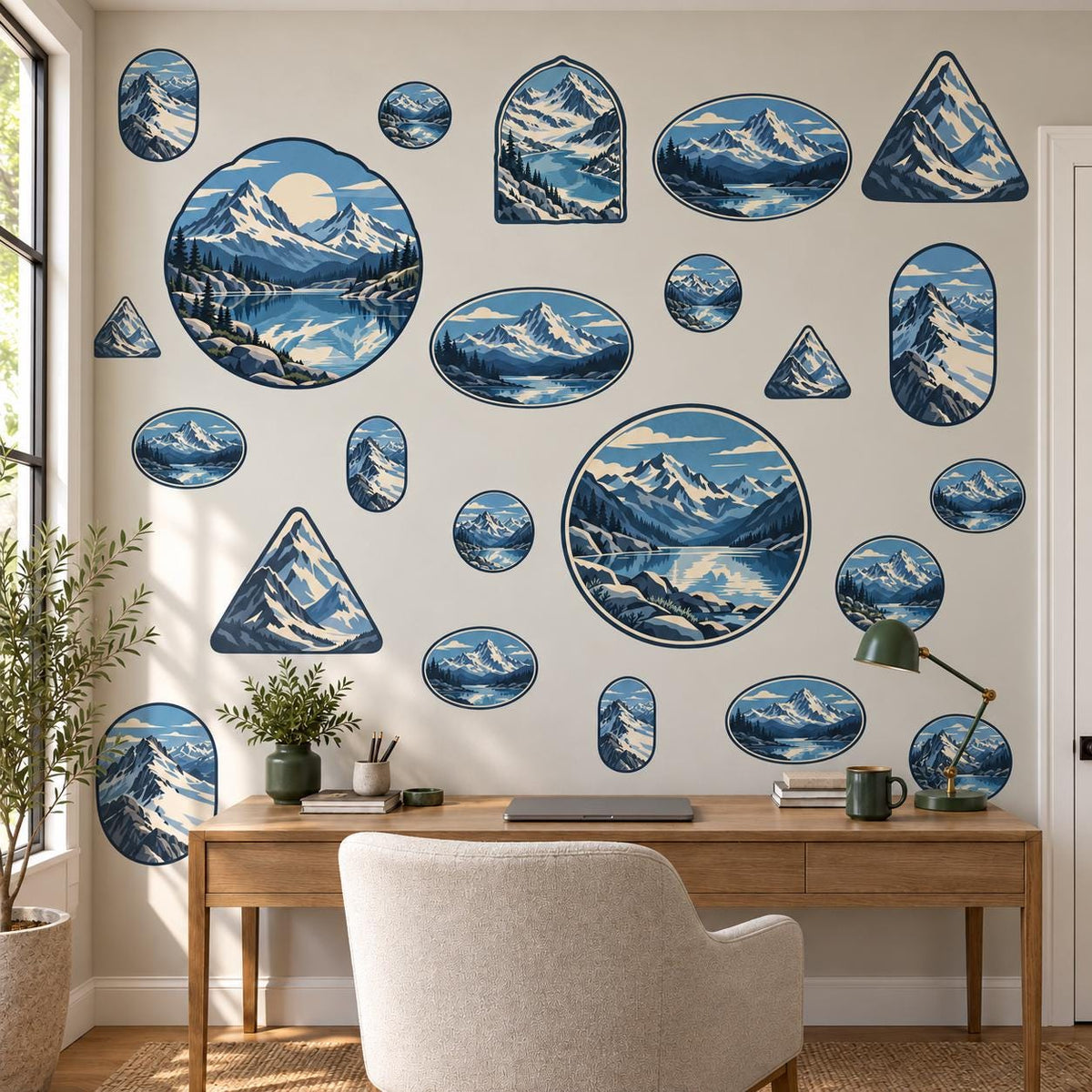 Mountain Wall Stickers, Blue Alpine Landscape Decor, Snowy Peak Wall Decals, Adventure Kids Room Teen Bedroom Peel and Stick Wall Art