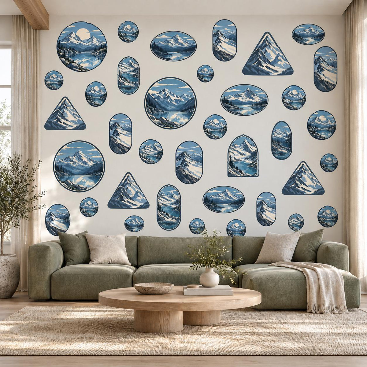 Mountain Wall Stickers, Blue Alpine Landscape Decor, Snowy Peak Wall Decals, Adventure Kids Room Teen Bedroom Peel and Stick Wall Art