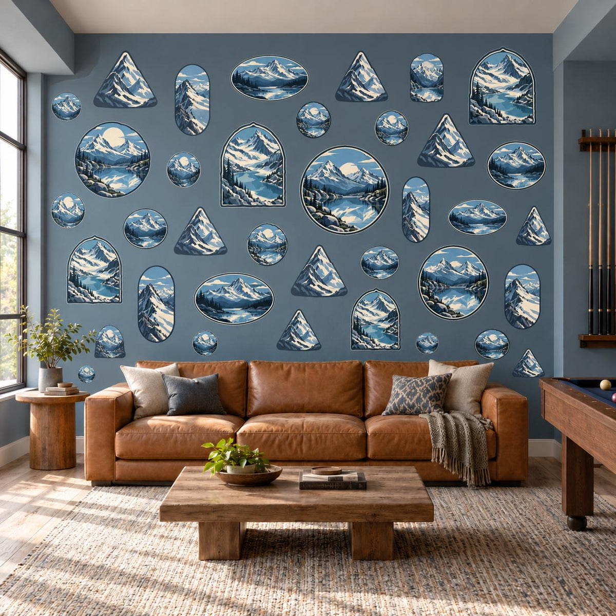 Mountain Wall Stickers, Blue Alpine Landscape Decor, Snowy Peak Wall Decals, Adventure Kids Room Teen Bedroom Peel and Stick Wall Art