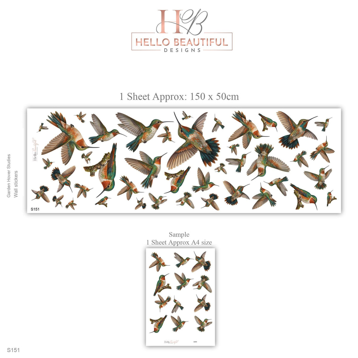 Hummingbird Wall Stickers, Vintage Bird Decor, Botanical Hummingbird Wall Decals, Living Room Girls Bedroom Peel and Stick Wall Art