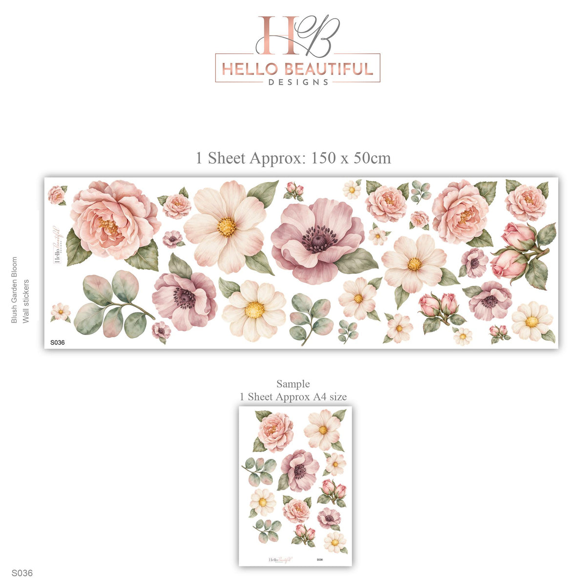 Floral Wall Stickers, Blush Peony Nursery Decor, Watercolour Flower Wall Decals, Girls Kids Room Bedroom Baby Peel and Stick Wall Art
