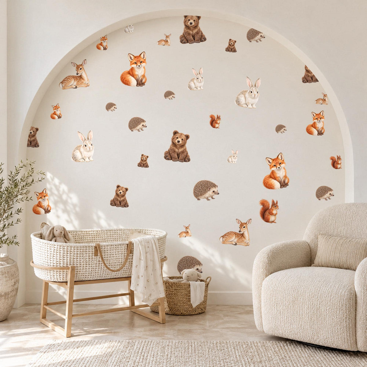 Woodland Animal Wall Stickers, Fox Bear Rabbit Nursery Decor, Forest Animal Wall Decals, Boys Girls Kids Room Peel and Stick Wall Art
