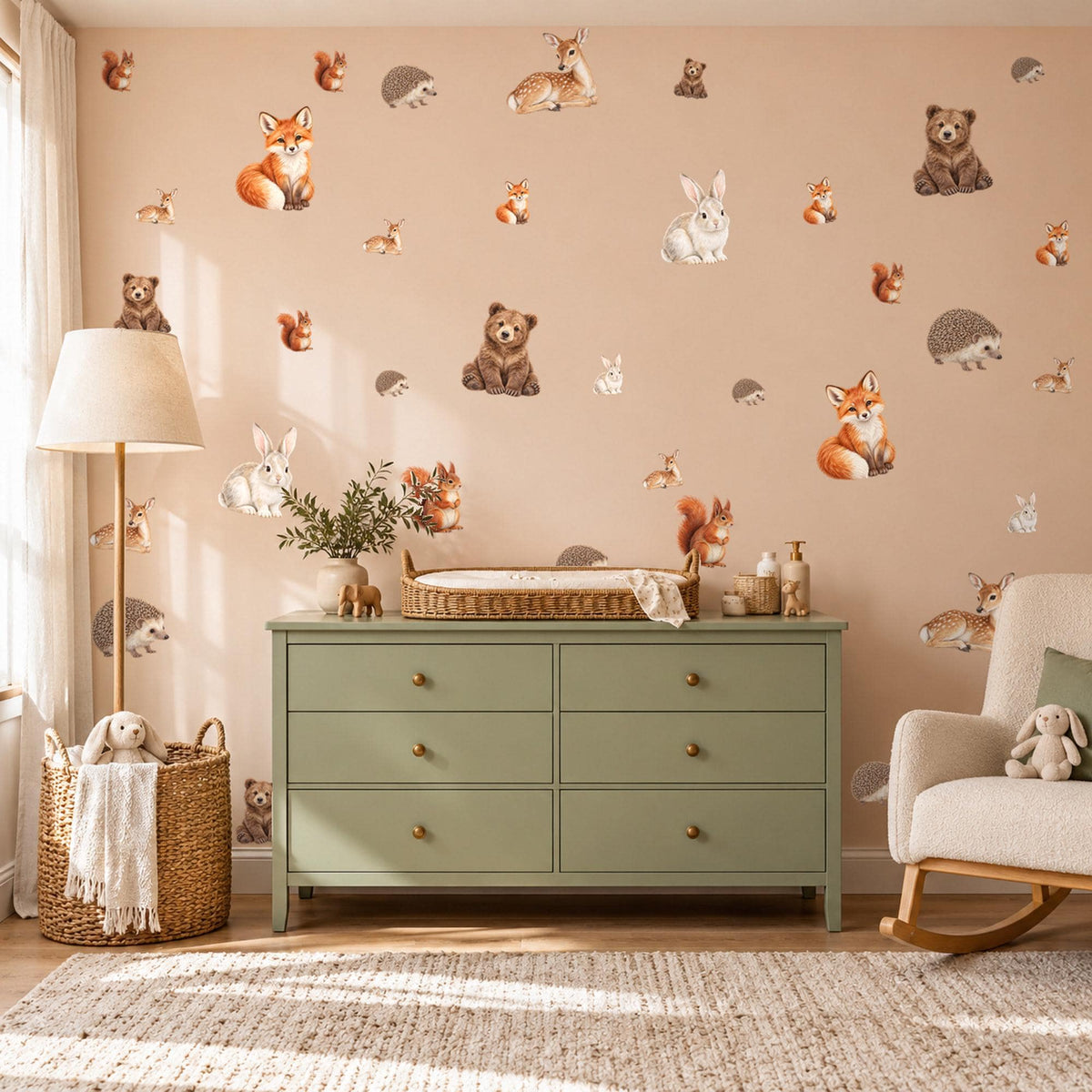 Woodland Animal Wall Stickers, Fox Bear Rabbit Nursery Decor, Forest Animal Wall Decals, Boys Girls Kids Room Peel and Stick Wall Art