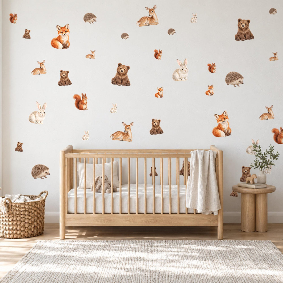 Woodland Animal Wall Stickers, Fox Bear Rabbit Nursery Decor, Forest Animal Wall Decals, Boys Girls Kids Room Peel and Stick Wall Art