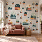 Mountain Wall Stickers, Boho Desert Landscape Decor, Pine Tree Arch Wall Decals, Terracotta Teal Mid Century Peel and Stick Wall Art