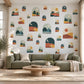 Mountain Wall Stickers, Boho Desert Landscape Decor, Pine Tree Arch Wall Decals, Terracotta Teal Mid Century Peel and Stick Wall Art