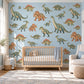 Dinosaur Wall Stickers, Dino Nursery Decor, Jurassic Dinosaur Wall Decals, Boys Kids Room Green Orange Peel and Stick Wall Art