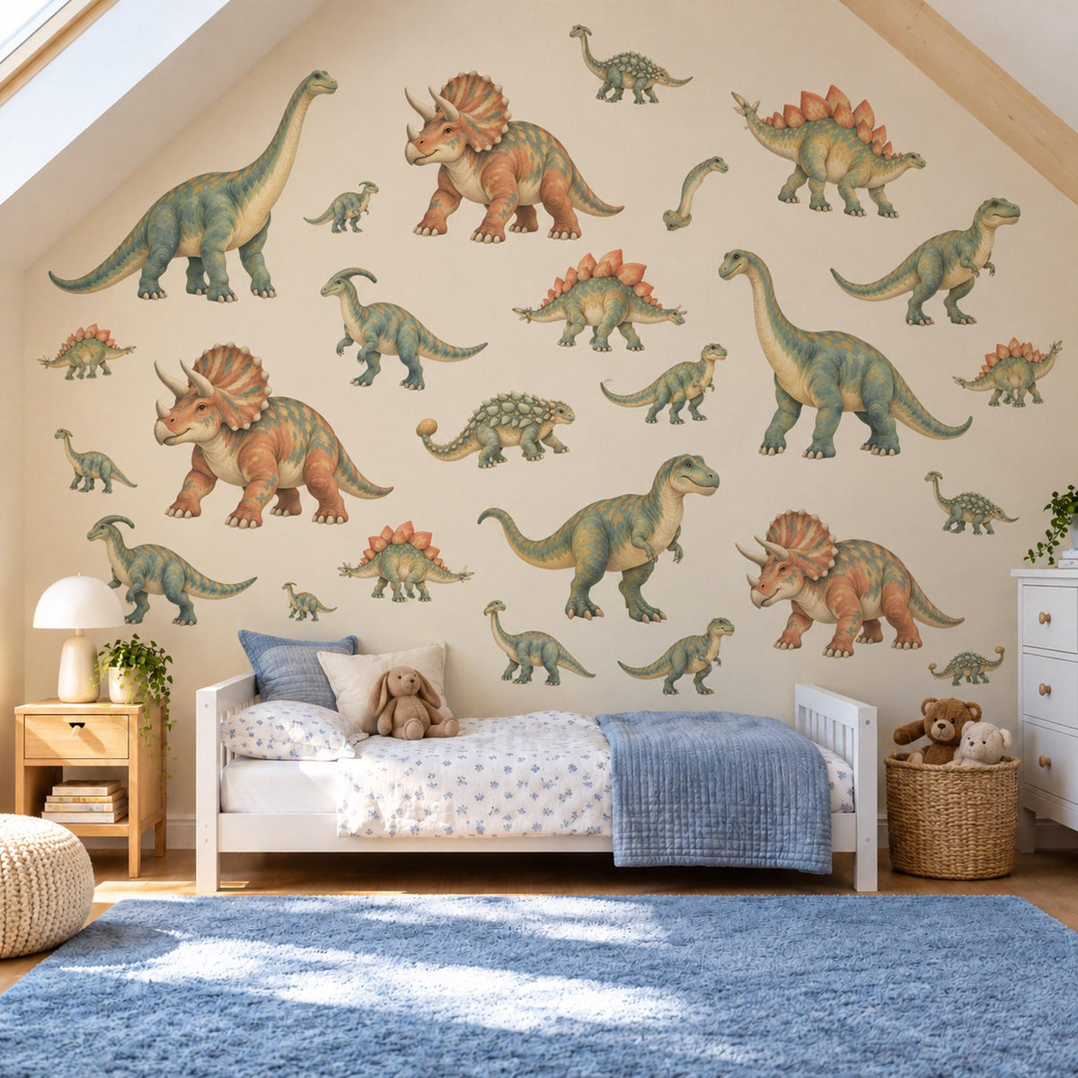 Dinosaur Wall Stickers, Dino Nursery Decor, Jurassic Dinosaur Wall Decals, Boys Kids Room Green Orange Peel and Stick Wall Art