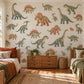 Dinosaur Wall Stickers, Dino Nursery Decor, Jurassic Dinosaur Wall Decals, Boys Kids Room Green Orange Peel and Stick Wall Art