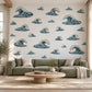 Wave Wall Stickers, Japanese Ocean Wave Decor, Coastal Woodcut Wall Decals, Navy Teal Surf Bedroom Living Room Peel and Stick Wall Art