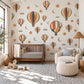 Hot Air Balloon Wall Stickers, Retro Boho Nursery Decor, Balloon Wall Decals, Kids Room Rust Mustard Sage Navy Peel and Stick Wall Art