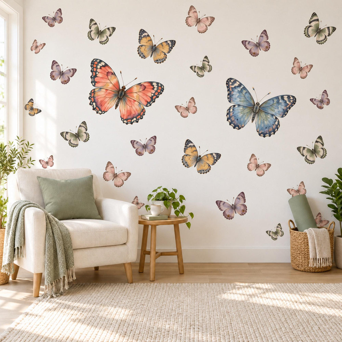Butterfly Wall Stickers, Vintage Butterfly Nursery Decor, Butterfly Wall Decals, Girls Bedroom Coral Blue Blush Peel and Stick Wall Art