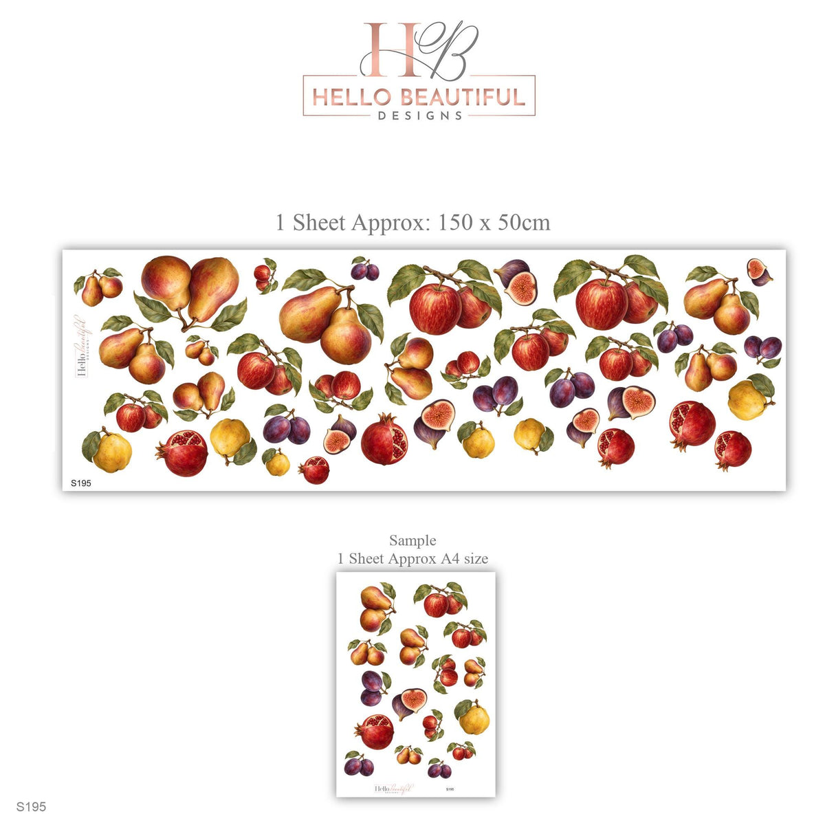 Fruit Wall Stickers, Vintage Kitchen Decor, Apple Pear Fig Wall Decals, Dining Room Botanical Fruit Red Gold Plum Peel and Stick Wall Art
