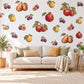Fruit Wall Stickers, Vintage Kitchen Decor, Apple Pear Fig Wall Decals, Dining Room Botanical Fruit Red Gold Plum Peel and Stick Wall Art