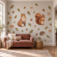 Woodland Animal Wall Stickers, Fox Squirrel Nursery Decor, Forest Animal Wall Decals, Kids Room Rust Orange Acorn Peel and Stick Wall Art
